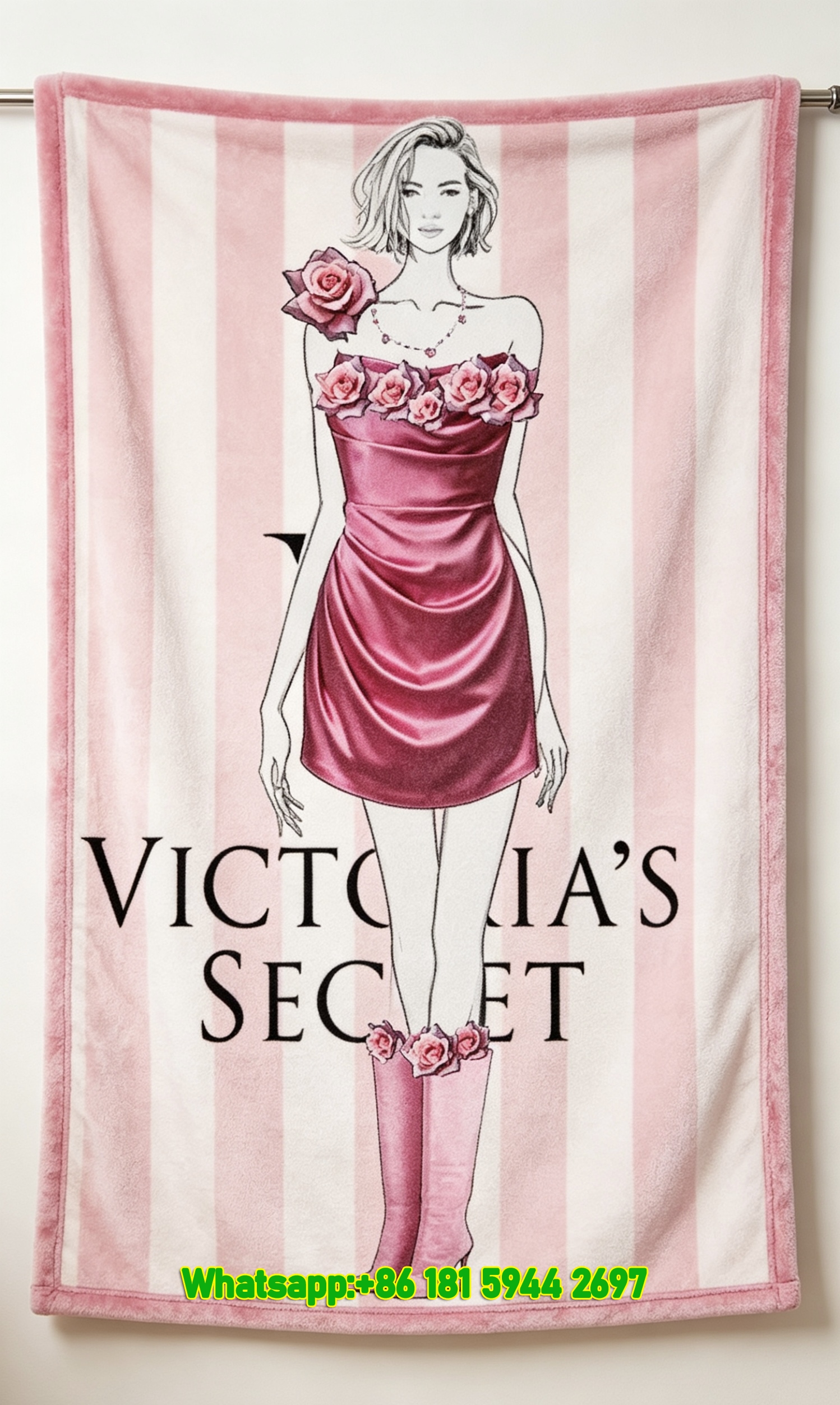 Victoria's Secret Pink Rose Dress Flannel Fleece Throw Blanket V168